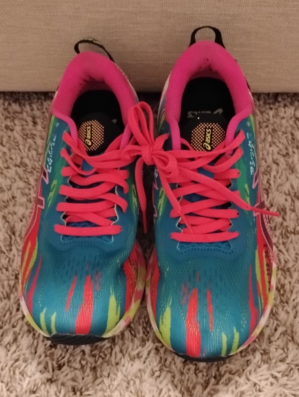 ASICS Women's Teal Athletic Shoes with Pink Laces and Multicolor Accents
